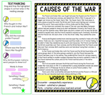 French and Indian War DIGITAL Reading Passages Text Marking for Google Slides picture