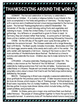 Thanksgiving Around the World DIGITAL Reading Passage & Questions picture