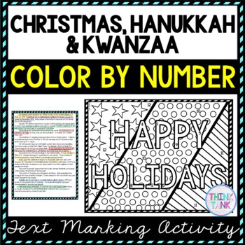 Christmas, Hanukkah & Kwanzaa Color by Number, Reading Passage and Text Marking