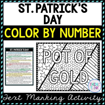 St. Patrick's Day Color by Number, Reading Passage and Text Marking