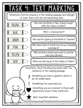 War of 1812 Reading Comprehension Challenge - Close Reading Activity