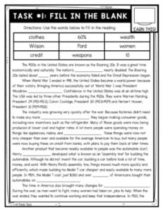 Roaring 20s Thinktivity™ Reading Comprehension